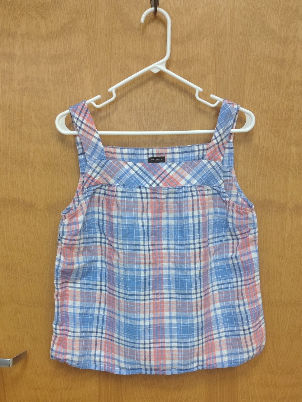 Talbots Linen Square Neck Shell In Paradise Plaid
